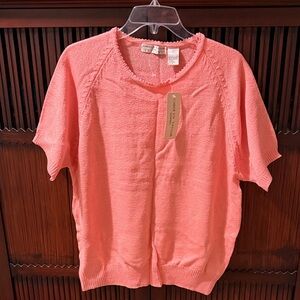 Carolyn Taylor Coral Knit Short-Sleeve Pullover